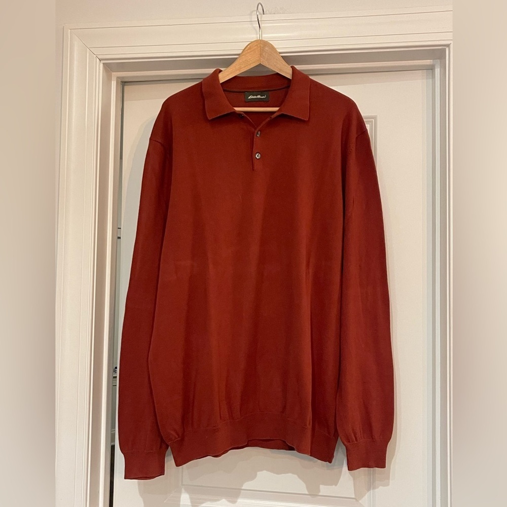 Eddie Bauer Cotton Cashmere Blend Men's Rust Polo Shirt